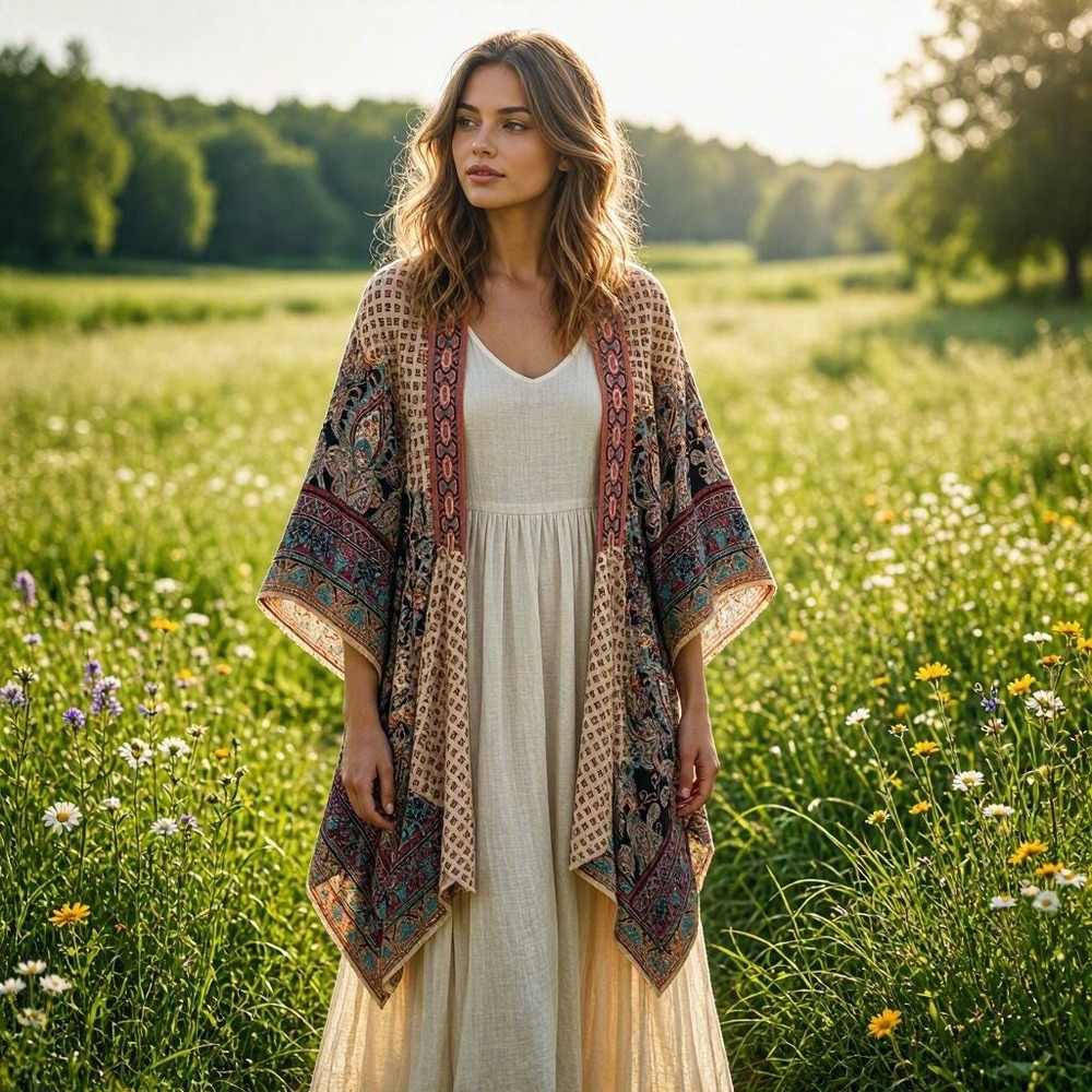 Cottagecore Retro Whimsigoth Boho Bohemian Cardigan Layering Paisley Kimono S/M